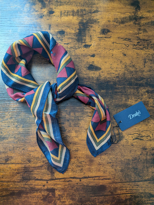 Drake's Burgundy Buddhist Rider Print Wool-Silk Bandana