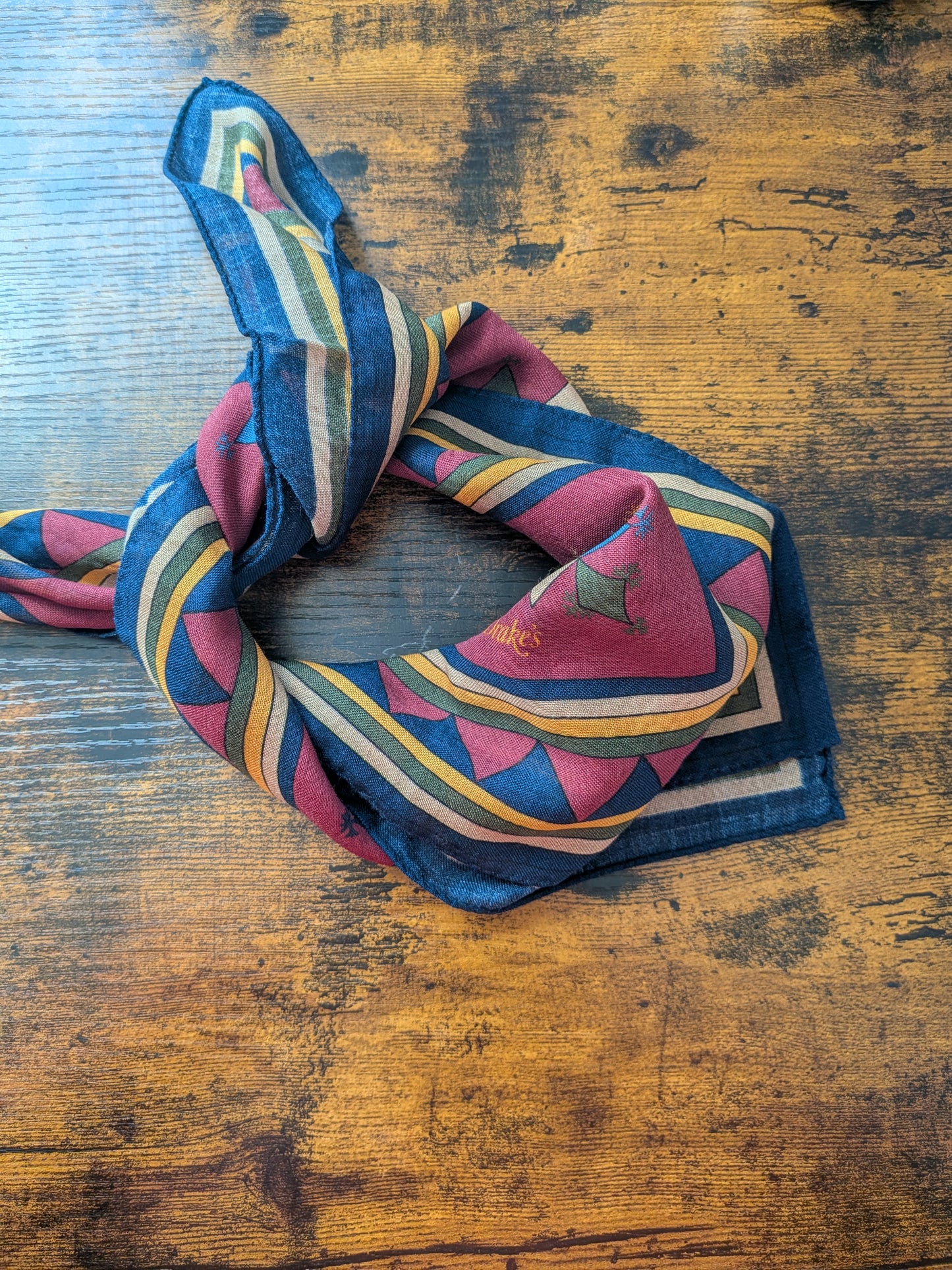 Drake's Burgundy Buddhist Rider Print Wool-Silk Bandana