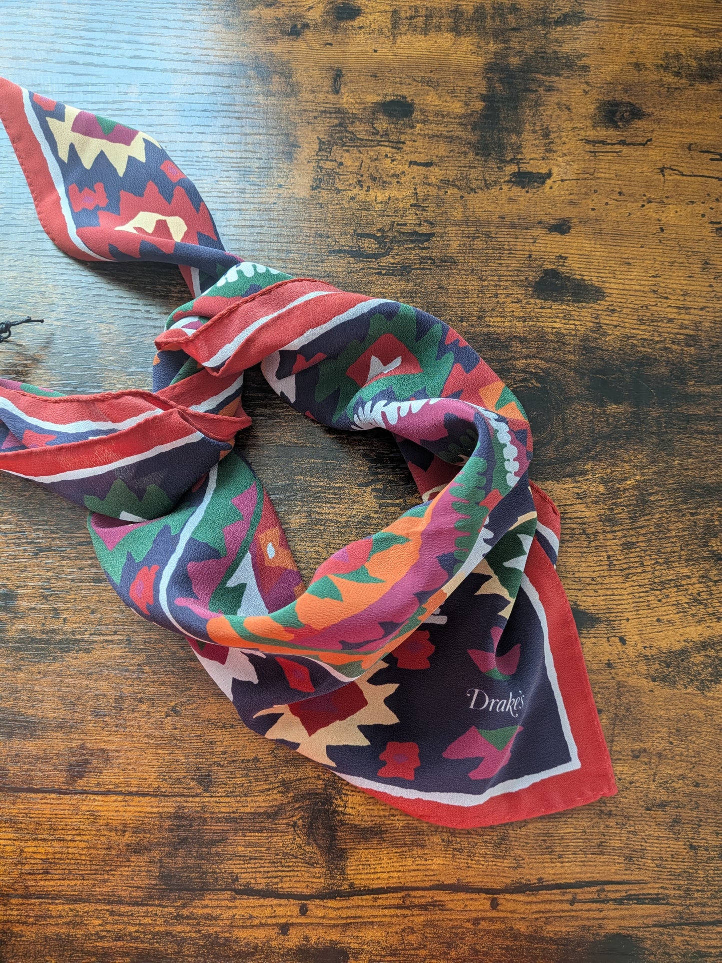 Drake's Kilim Print Silk Bandana