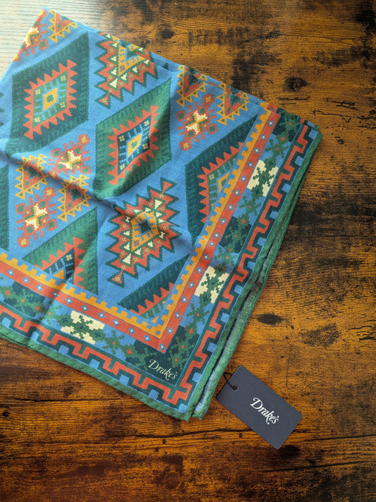 Drake's Kilim Print Wool-Silk Bandana