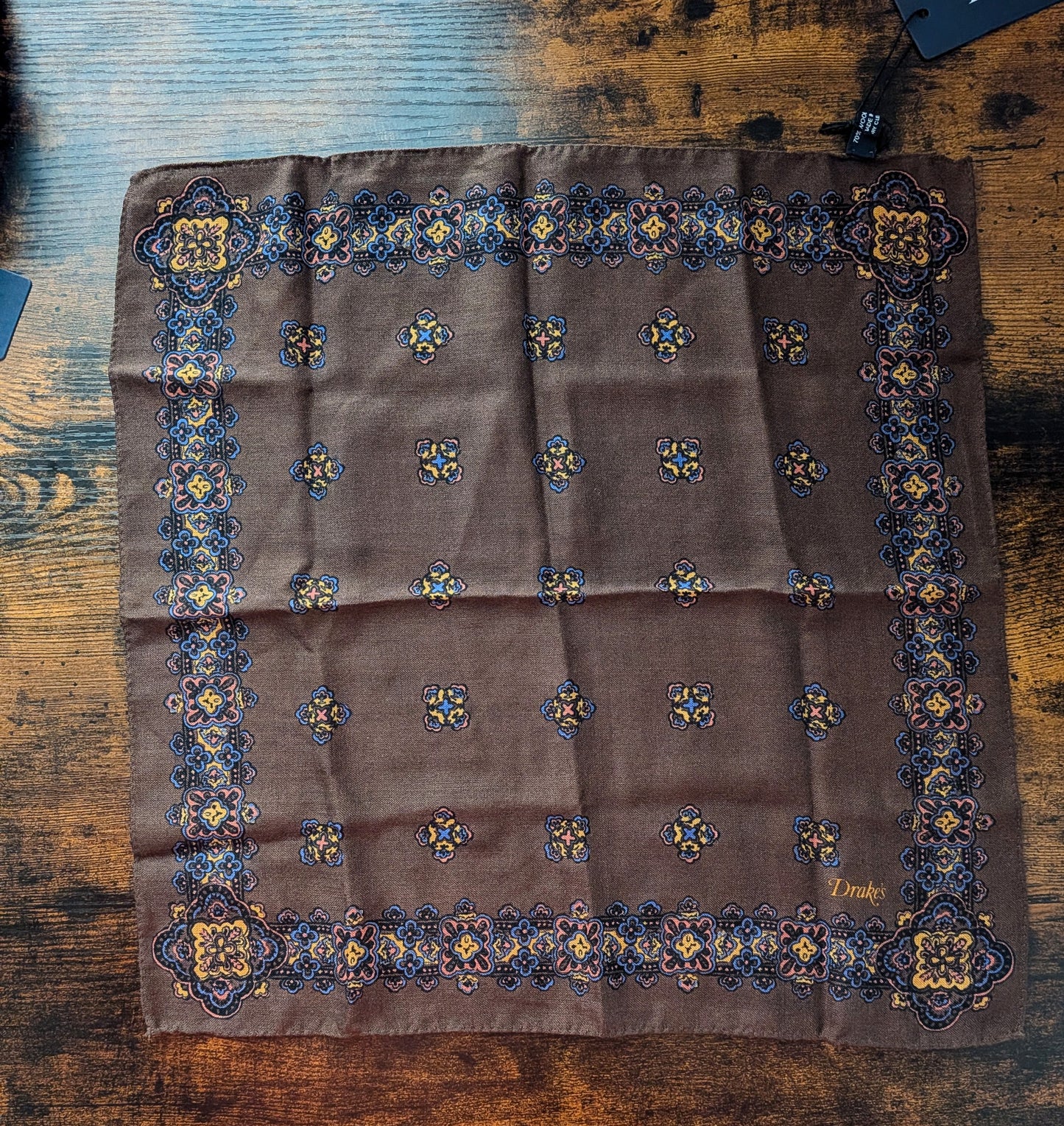 Drake's Brown Kilim Print Wool-Silk Pocket Square