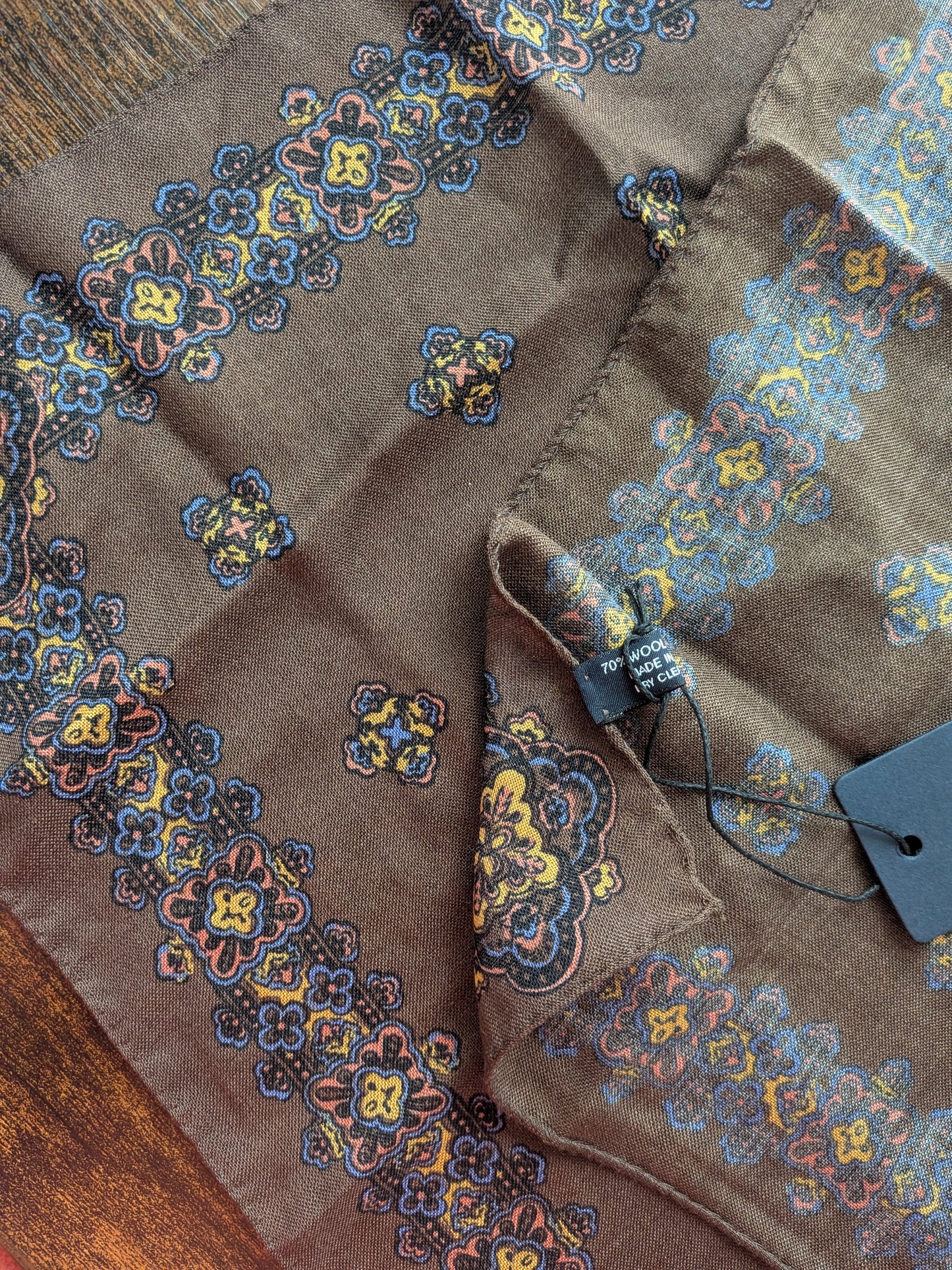 Drake's Brown Kilim Print Wool-Silk Pocket Square