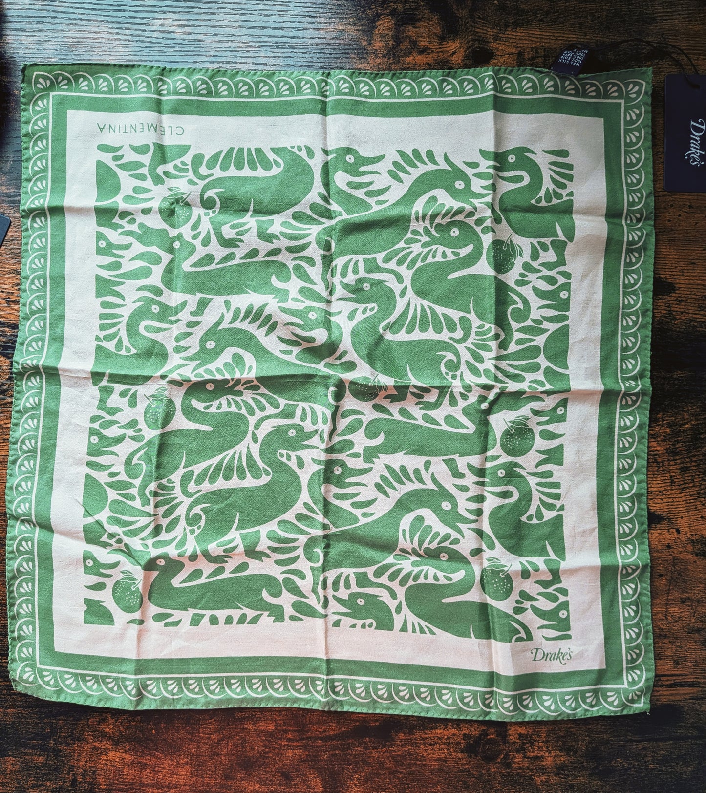 Drake's Clementina Collection Print Silk Pocket Square