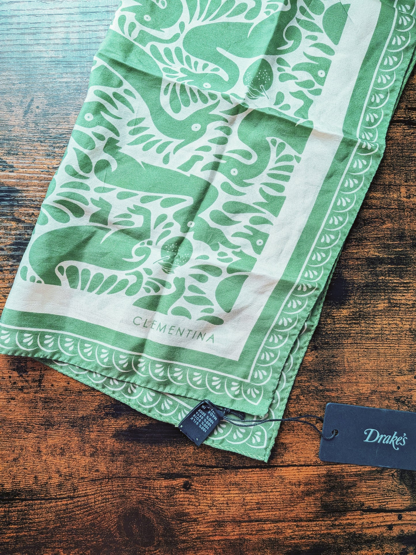 Drake's Clementina Collection Print Silk Pocket Square