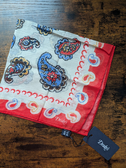Drake's Paisley Print Cotton-Silk Pocket Square
