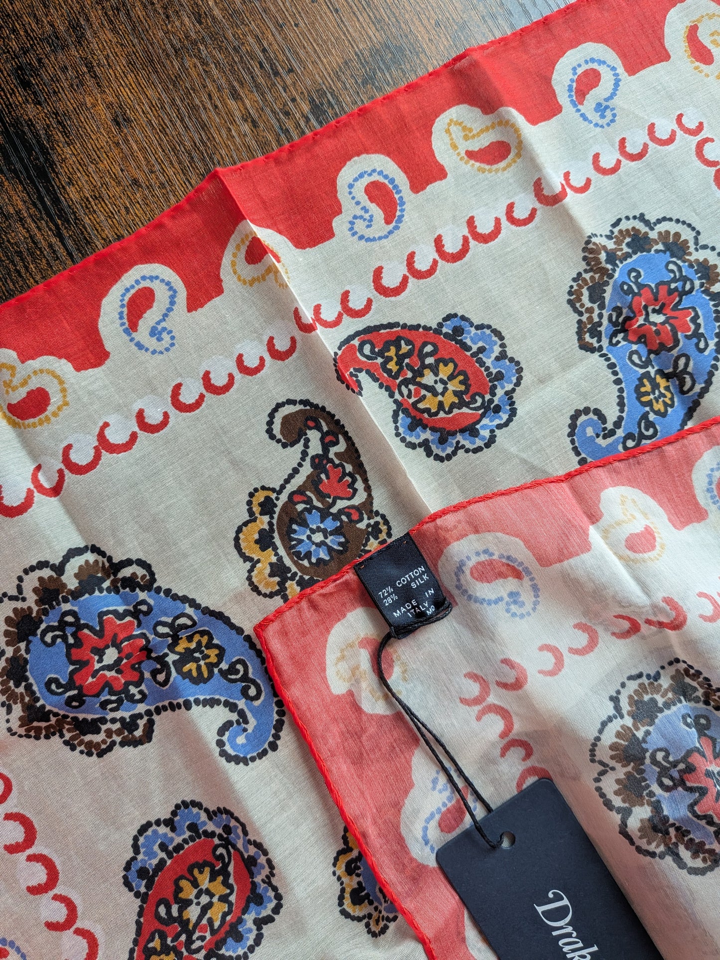 Drake's Paisley Print Cotton-Silk Pocket Square