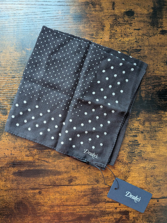 Drake's Black Spots Print Wool-Silk Pocket Square