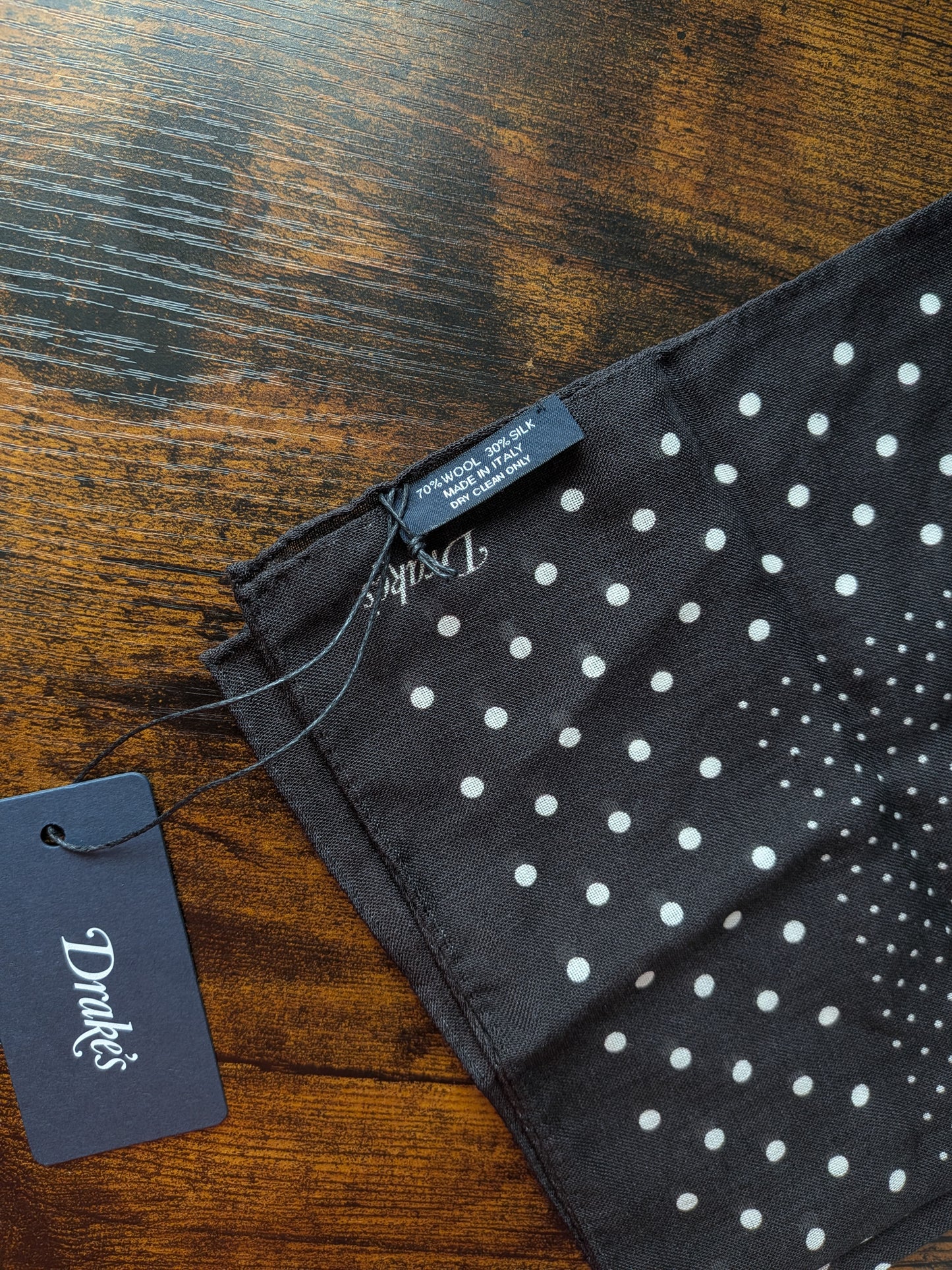 Drake's Black Spots Print Wool-Silk Pocket Square