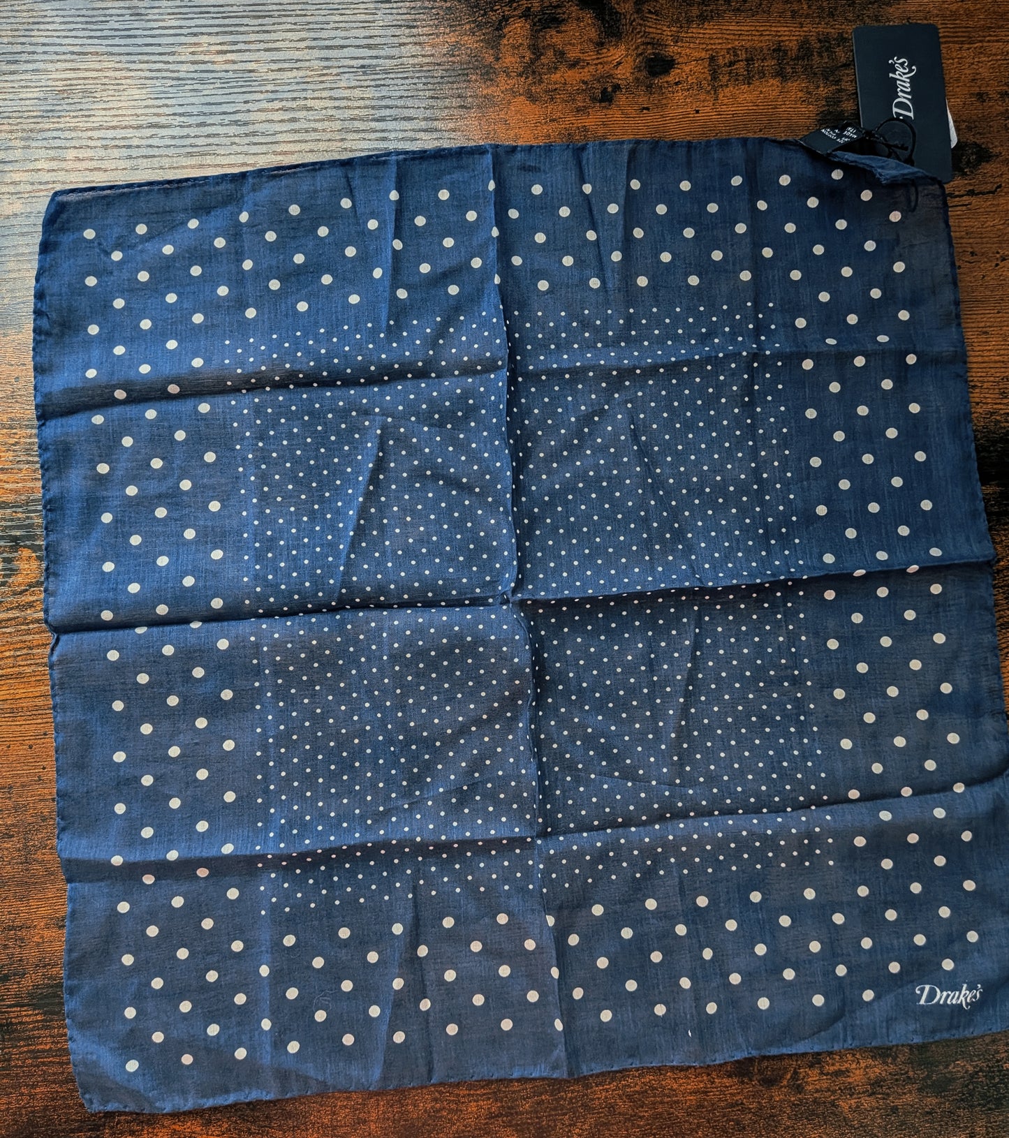 Drake's Navy Spots Print Cotton-Silk Pocket Square