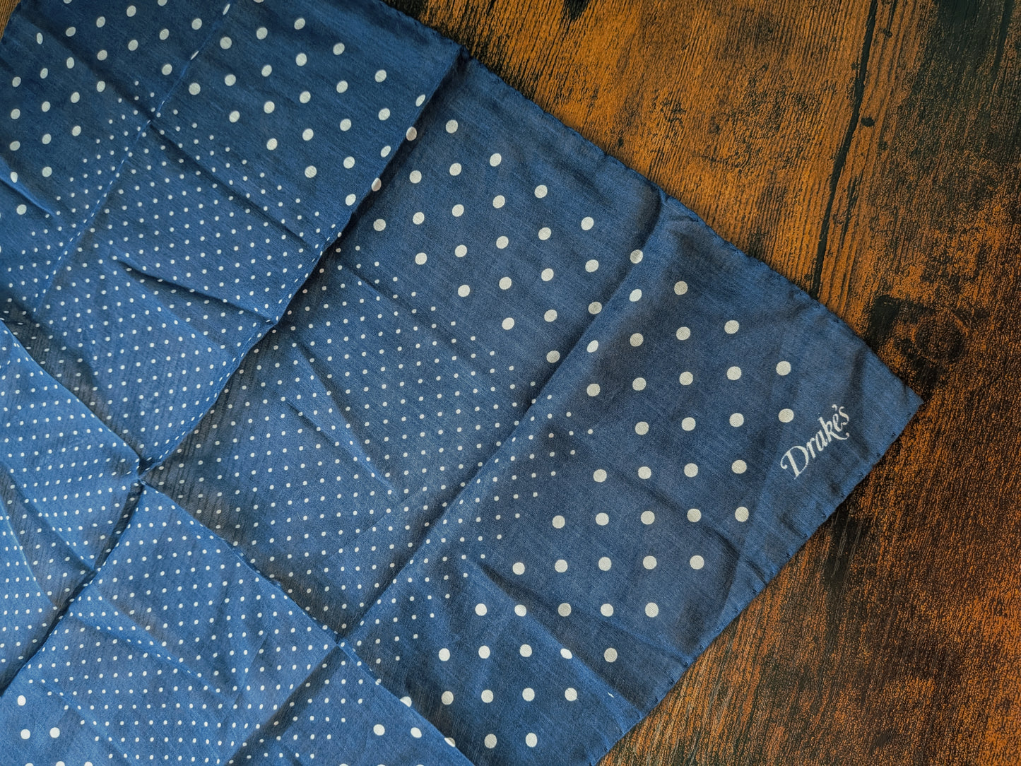 Drake's Navy Spots Print Cotton-Silk Pocket Square