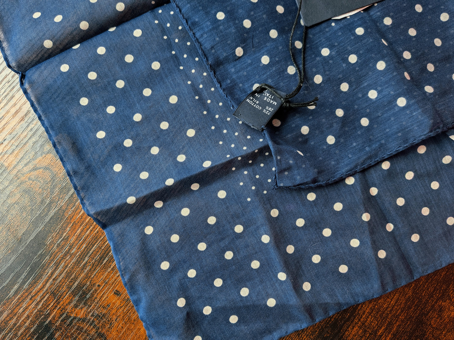 Drake's Navy Spots Print Cotton-Silk Pocket Square
