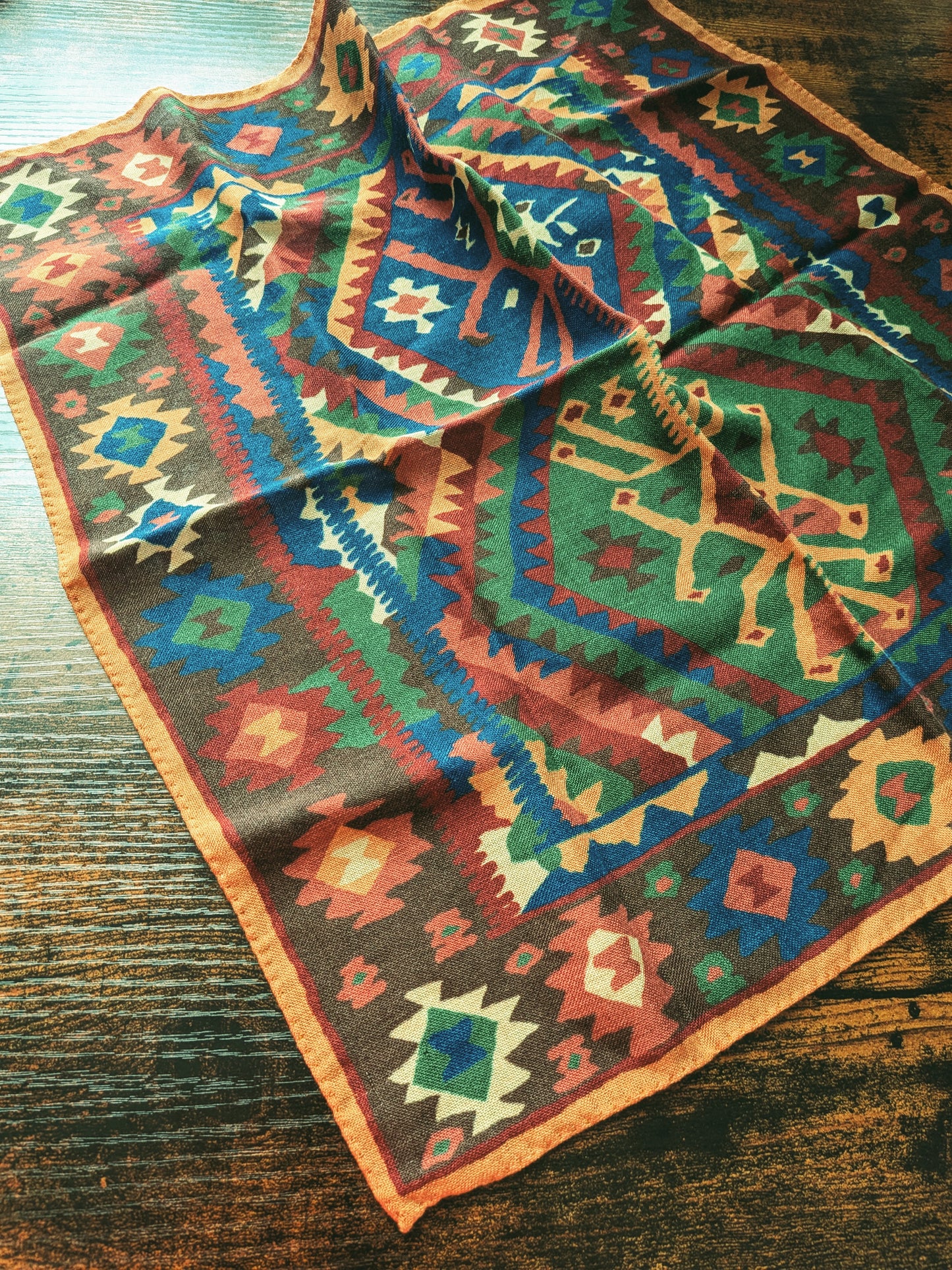 Drake's Green Kilim Print Wool-Silk Pocket Square