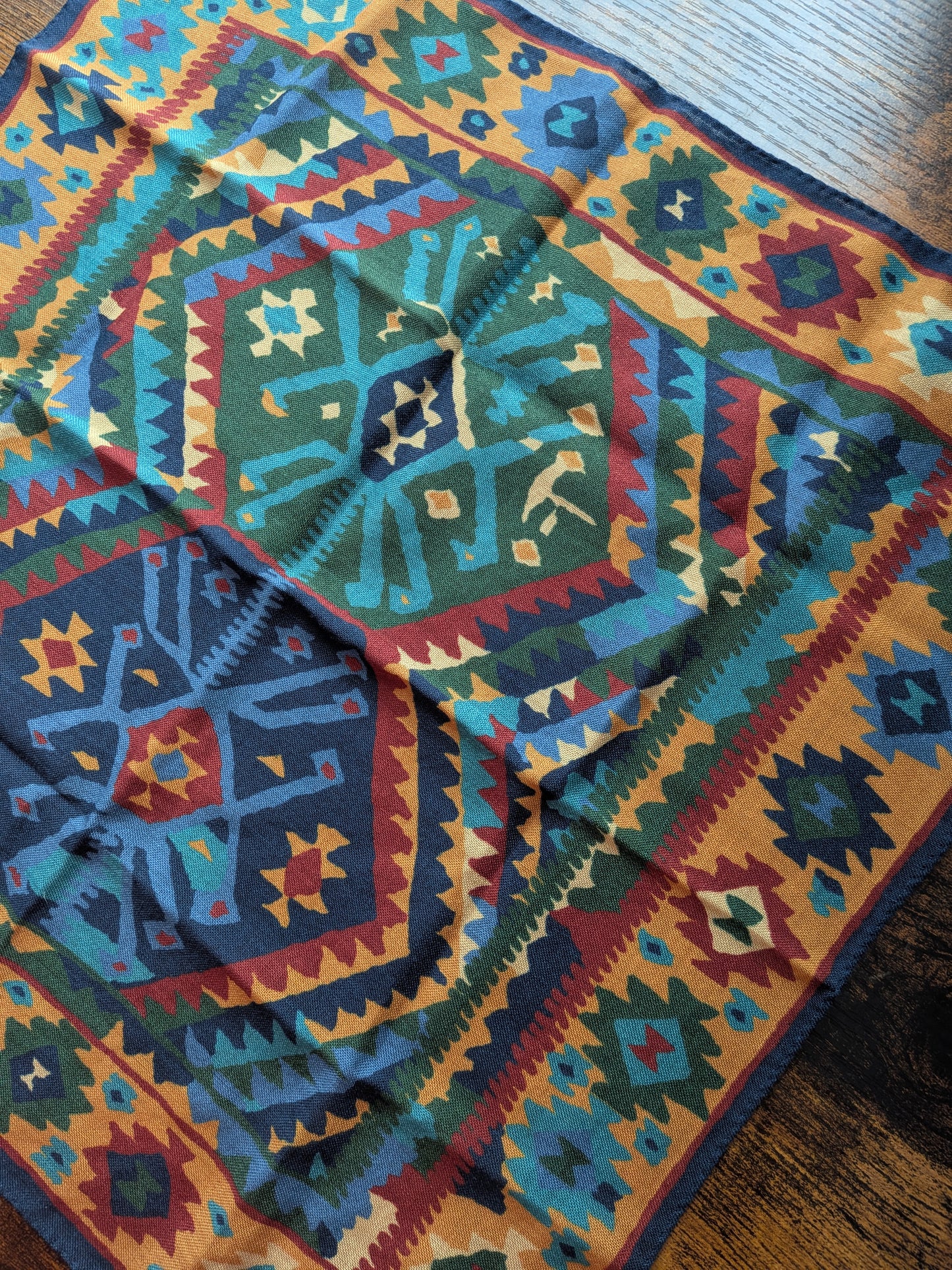 Drake's Navy Kilim Print Wool-Silk Pocket Square
