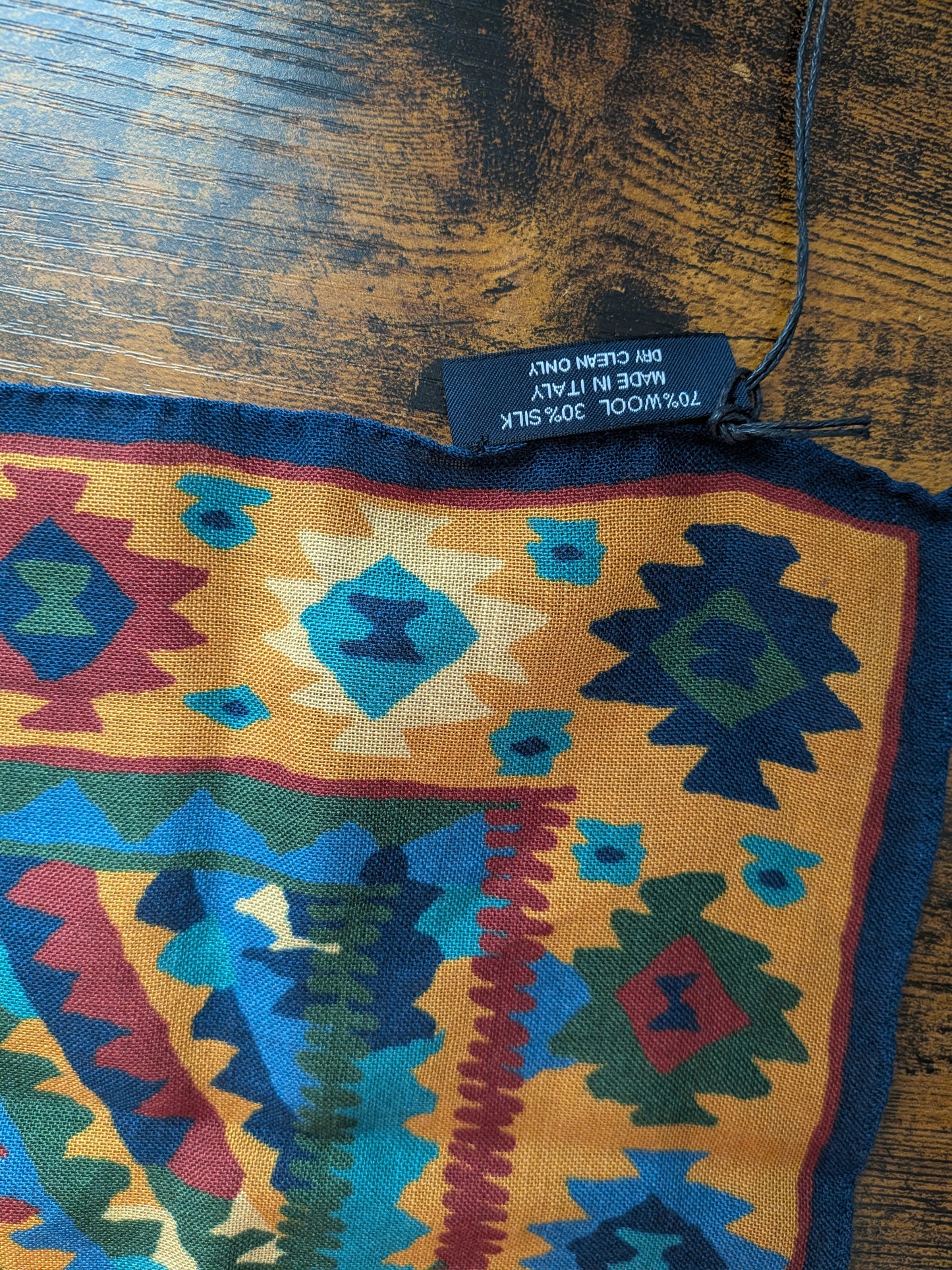 Drake's Navy Kilim Print Wool-Silk Pocket Square