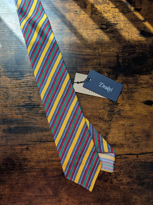Drakes Multicolored Handmade Striped Silk Tie With Tag