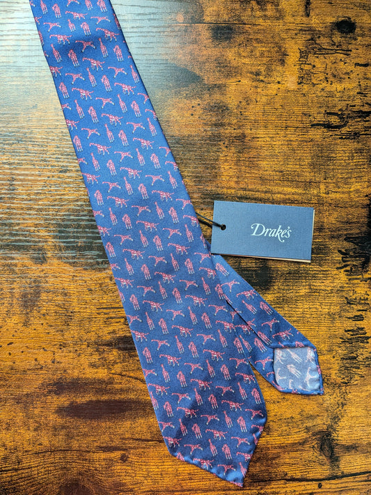 Drakes Blue Pink Giraffe Handmade Tipped Silk Tie With Tag Limited Edition