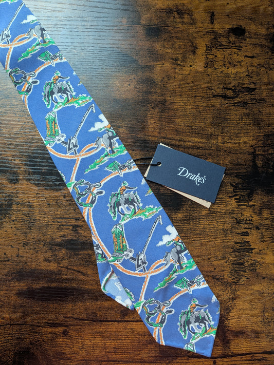 Drakes Western Rodeo Motif Handmade Tipped Silk Tie With Tag Limited Edition