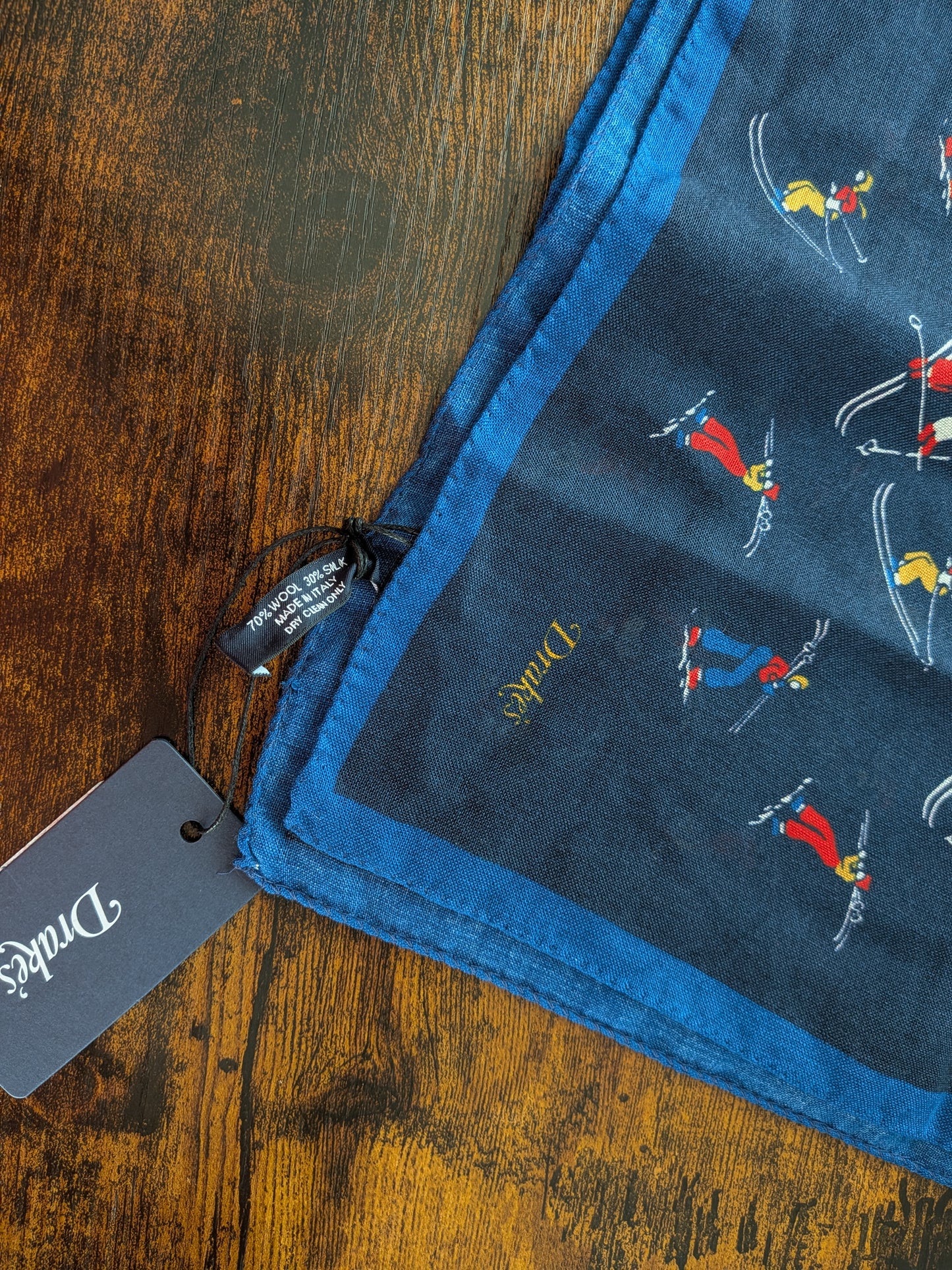 Drake's Navy Skiing Print Wool-Silk Bandana Limited Edition