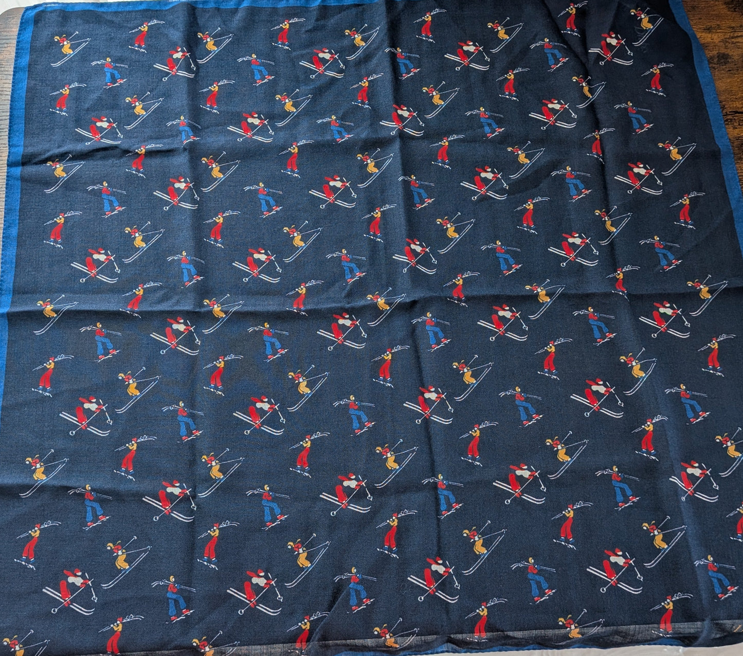 Drake's Navy Skiing Print Wool-Silk Bandana Limited Edition