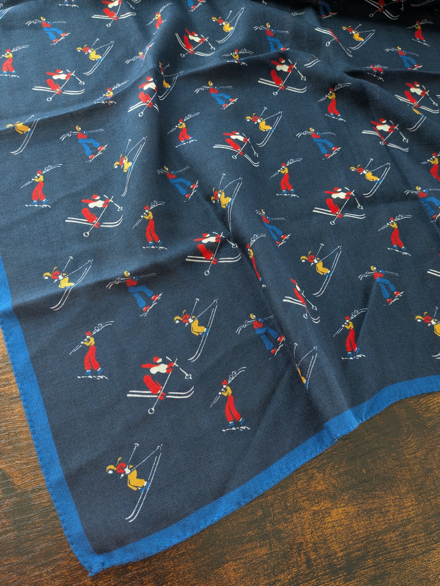Drake's Navy Skiing Print Wool-Silk Bandana Limited Edition