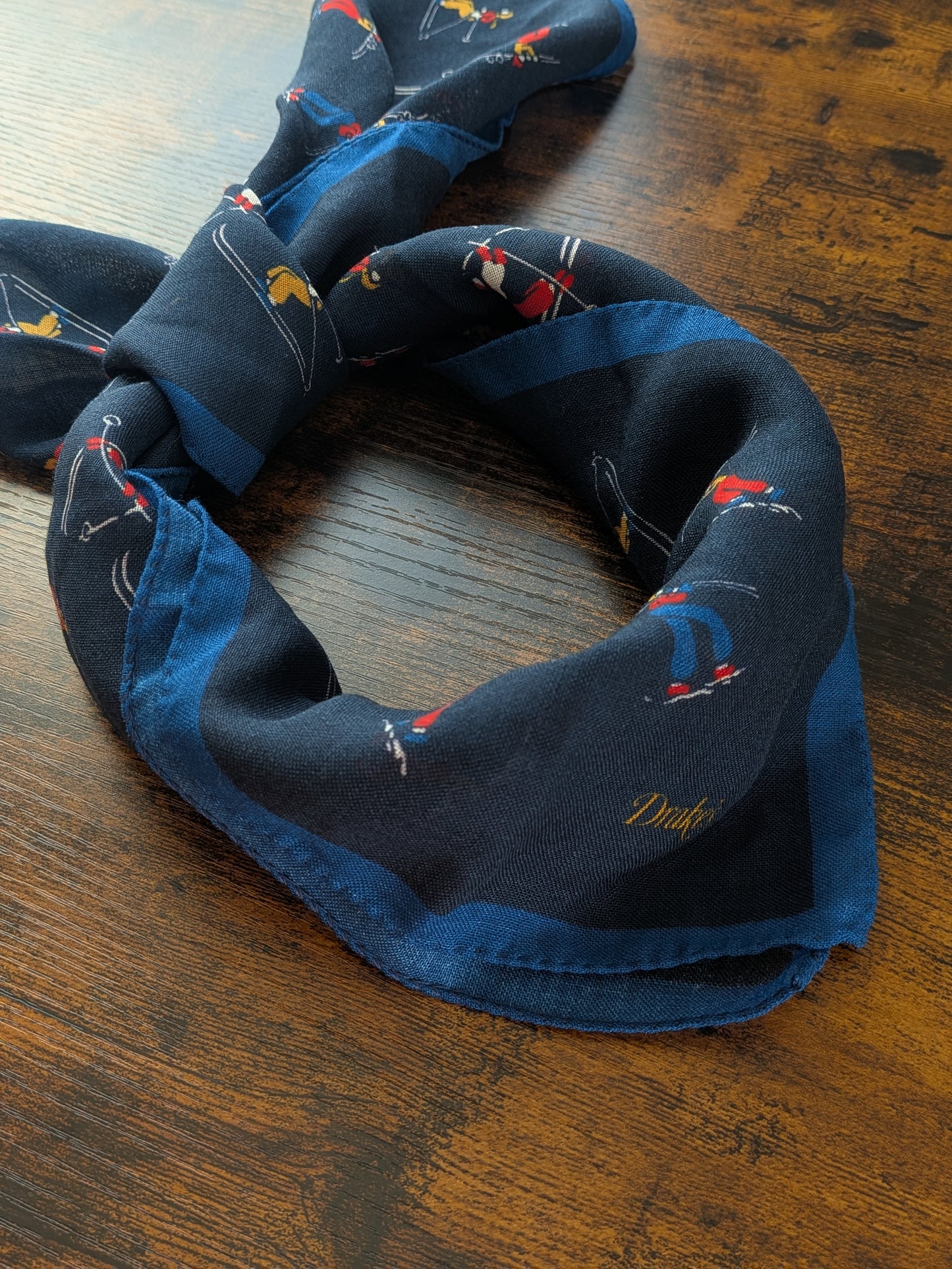 Drake's Navy Skiing Print Wool-Silk Bandana Limited Edition