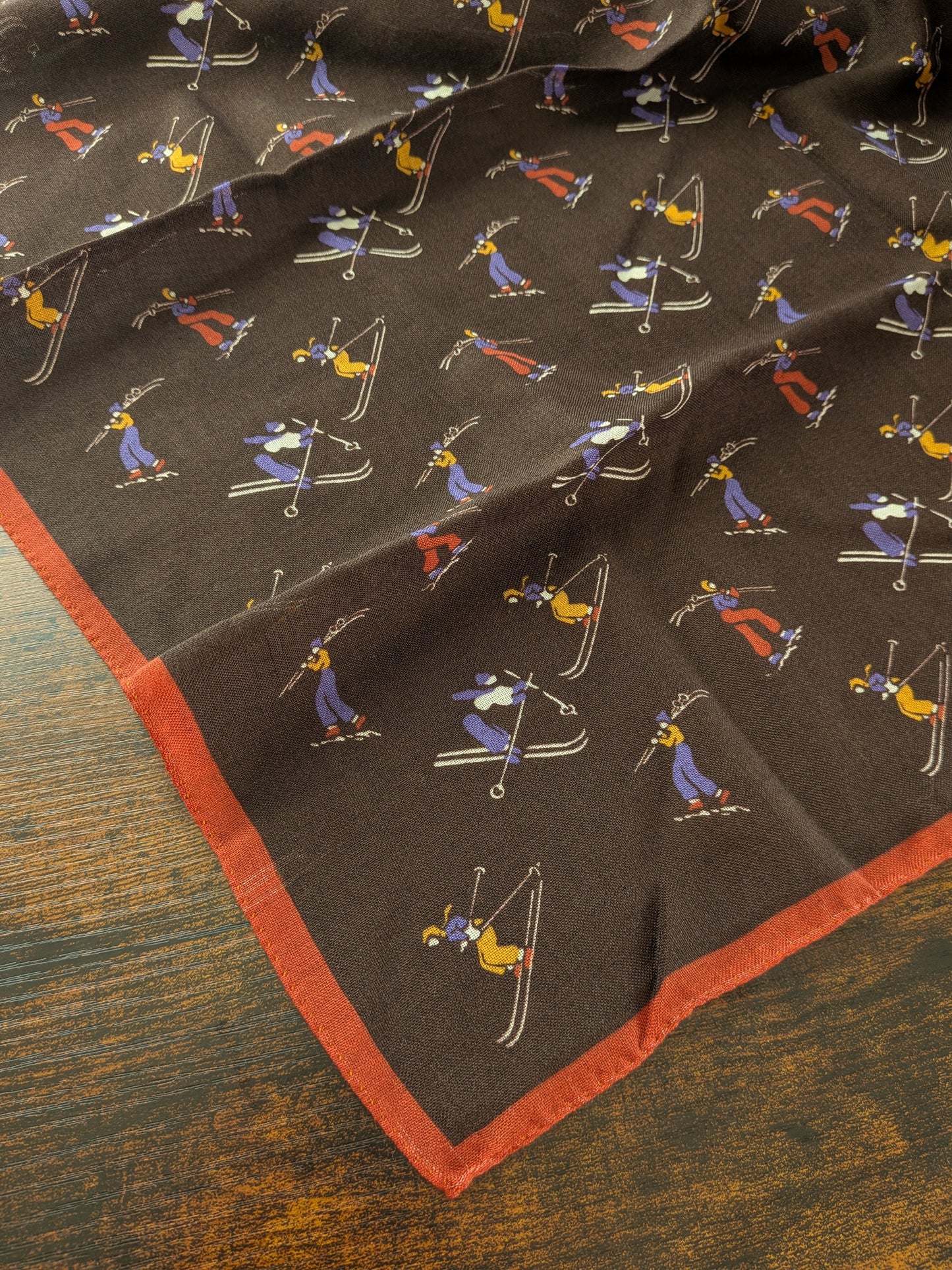 Drake's Brown Skiing Print Wool-Silk Bandana Limited Edition