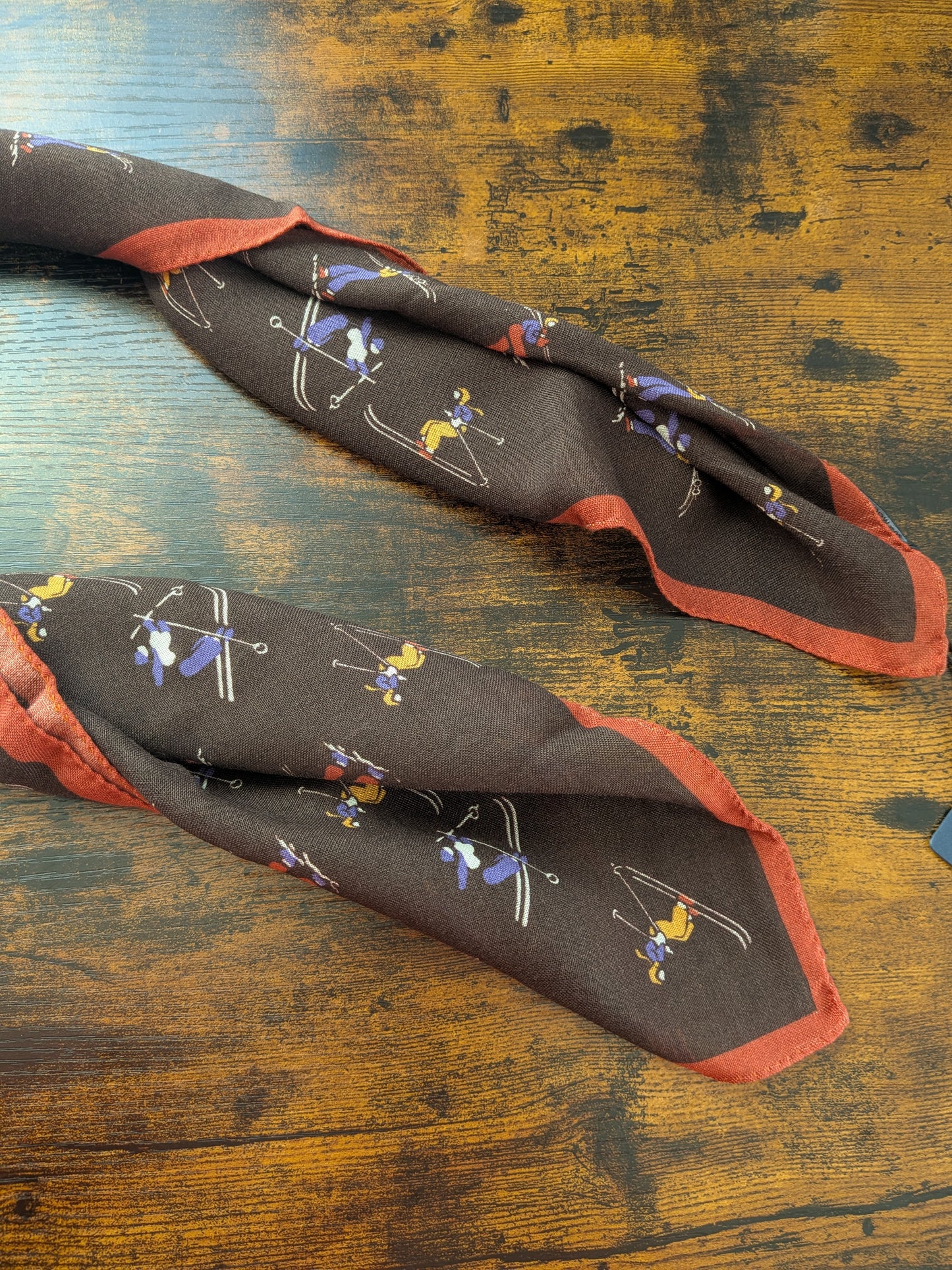 Drake's Brown Skiing Print Wool-Silk Bandana Limited Edition