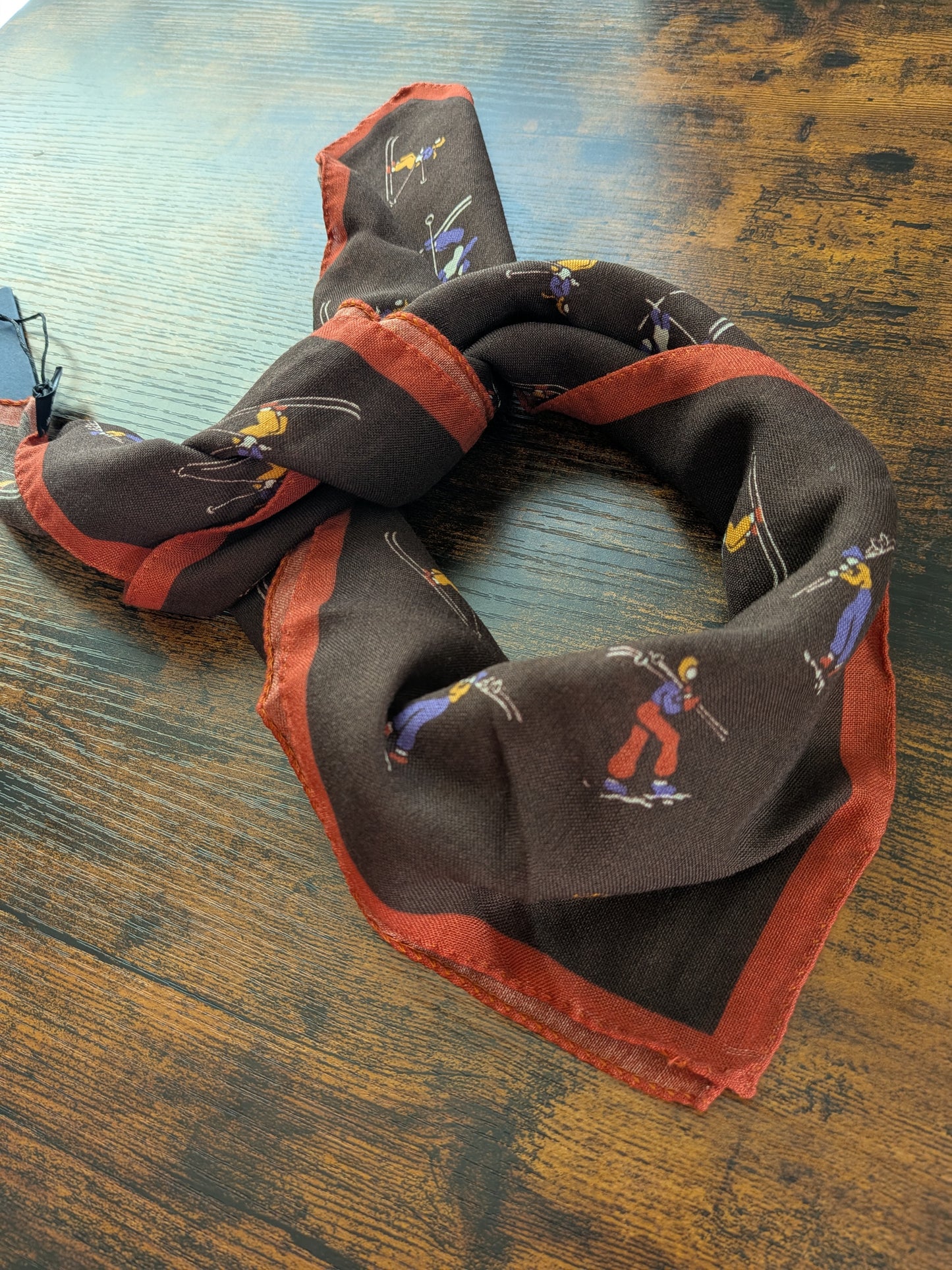 Drake's Brown Skiing Print Wool-Silk Bandana Limited Edition