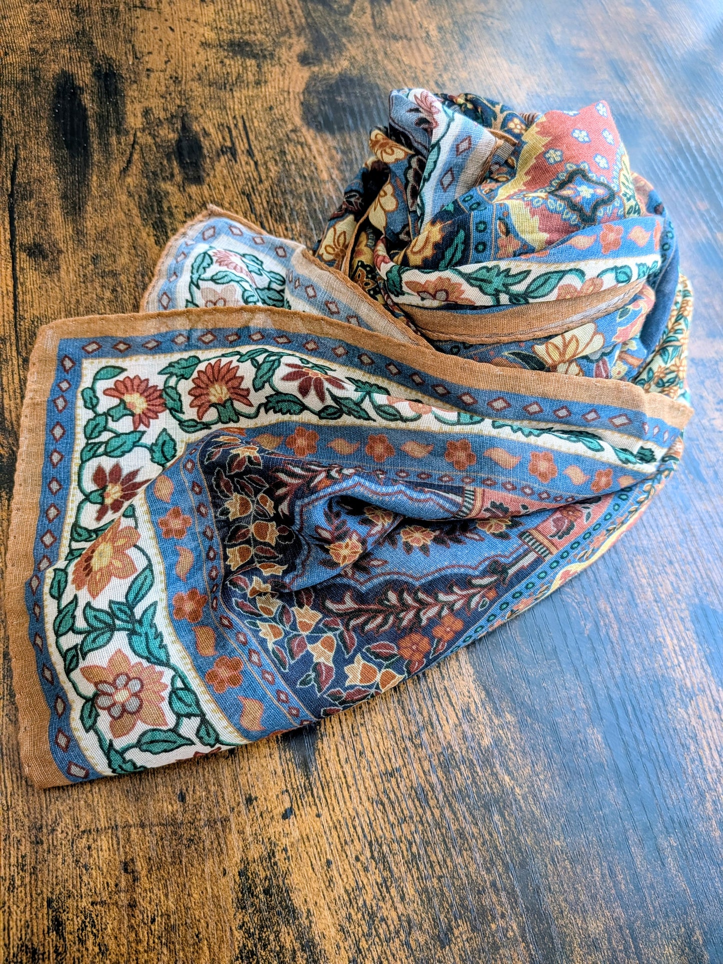 Drake's Ochre Floral Print Wool Silk Scarf Limited Edition