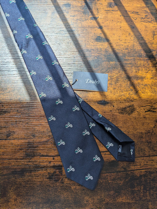 Drake's Vespa Motif Handmade Silk Ties Navy Green