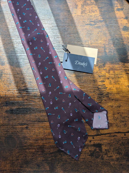 Drake's Cocktail Purple Motif Handmade Silk Ties