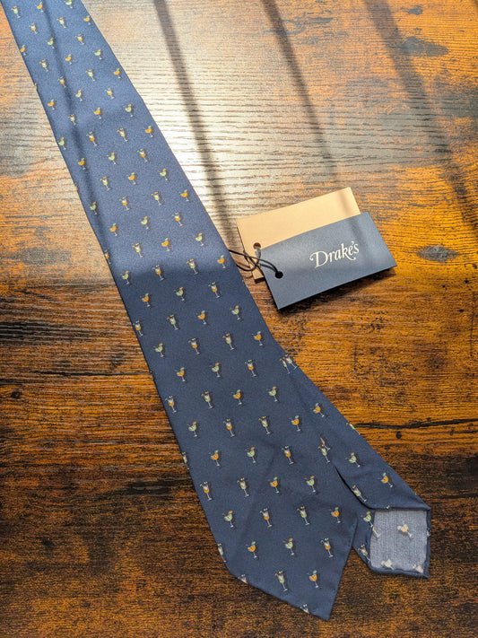 Drake's Cocktail Blue Motif Handmade Silk Ties