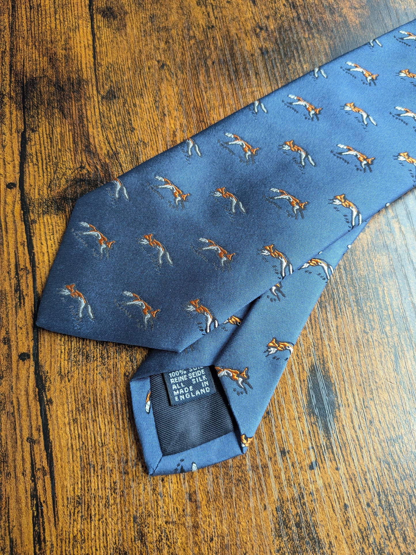 Drake's Blue Fox Motif Handmade Silk Ties