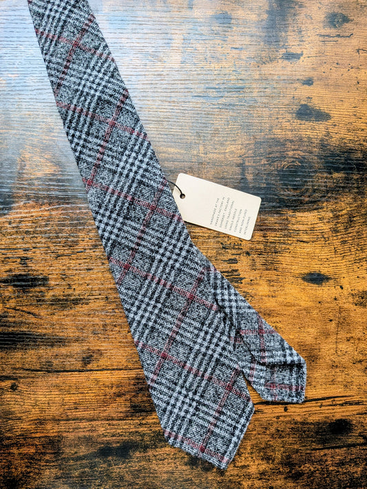 Drakes Grey Red Check Handmade Silk Tie With Tag