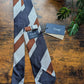 Drake's Navy, Brown and White Striped Handmade Silk Tie With Tag
