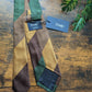 Drake's Green, Brown and Yellow Striped Handmade Silk Tie With Tag