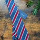 Drake's Blue, Burgundy and White Striped Handmade Silk Tie With Tag