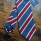 Drake's Blue, Burgundy and White Striped Handmade Silk Tie With Tag