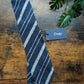 Drake's Navy and White Striped Handmade Silk Tie With Tag