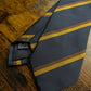 Drake's Navy, Yellow and Brown Striped Handmade Silk Tie With Tag
