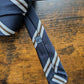 Drake's Navy, Brown and White Striped Handmade Silk Tie With Tag