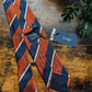 Drake's Orange, Navy and White Striped Handmade Silk Tie With Tag
