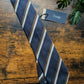 Drake's Navy, Brown and White Striped Handmade Silk Tie With Tag