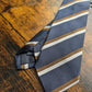 Drake's Navy, Brown and White Striped Handmade Silk Tie With Tag