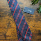 Drake's Navy, Red and White Striped Handmade Silk Tie With Tag