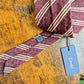 Drake's Burgundy and White Striped Handmade Tussah Silk Tie With Tag