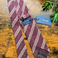 Drake's Burgundy and White Striped Handmade Tussah Silk Tie With Tag