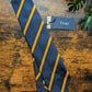 Drake's Navy and Yellow Striped Handmade Tussah Silk Tie With Tag