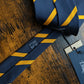 Drake's Navy and Yellow Striped Handmade Tussah Silk Tie With Tag