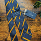 Drake's Navy and Yellow Striped Handmade Tussah Silk Tie With Tag